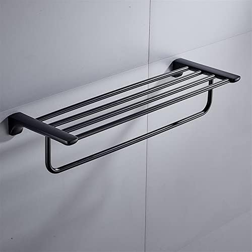 ANNBKATowel Shelf Matte Black Towel Rack Wall-Mounted Stainless Steel Towel Holder
