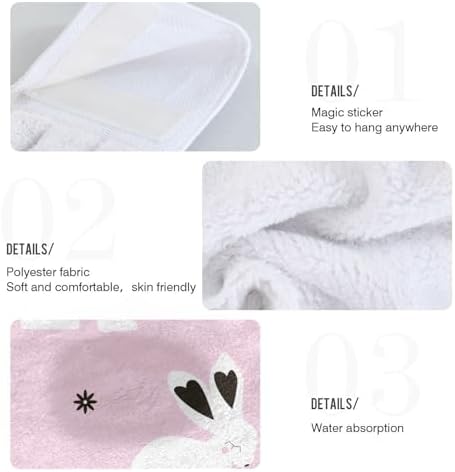 OTVEE Chic White Bunny Pattern Hanging Kitchen Towels 2 Pieces