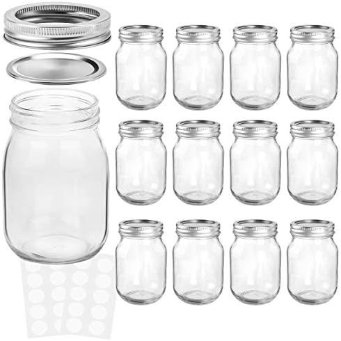 Premium 12-Piece Mason Jars with Silver lids by Kamota