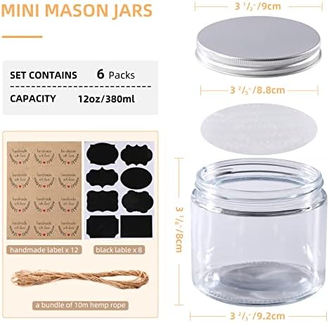 Mini Mason Jars 6-Pack Sealed Lids and Labels for DIY