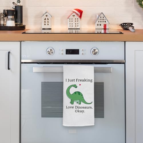 HIWX Dinosaur Kitchen Bath Towel 16x24 Cotton Waffle Print