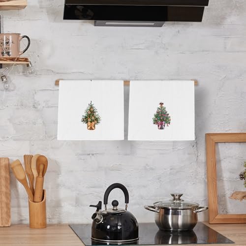 Christmas Trees Coquette Bow Dish Towels 16x24 Set of 2
