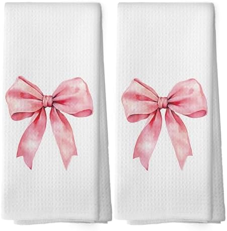 Coquette Pink Bow Dish Towels Set of 2 1