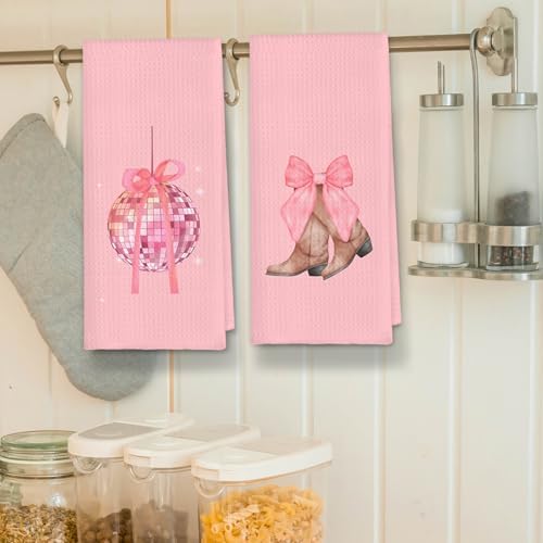 ETYZE Coquette Pink Bow Kitchen Towels