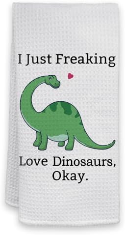 HIWX Dinosaur Kitchen Bath Towel 16x24 Cotton Waffle Print