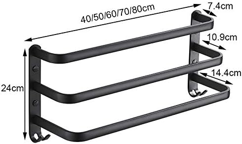 LUCEAE 3-Layer Towel Rack with Hooks 50Cm Matte Black