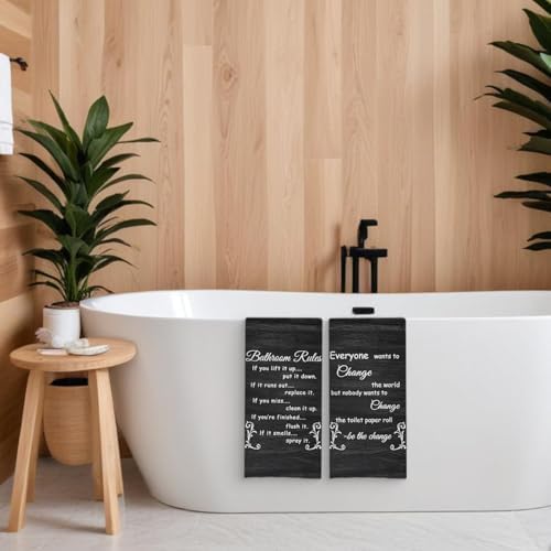Funny Bathroom Rules Hand Towels Set for Farmhouse Style