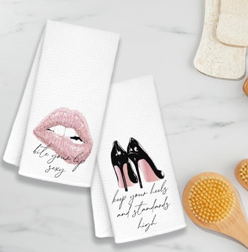 Trendy Pink Black Bathroom Kitchen Towels with Glitter 16x24 Inch Set of 2