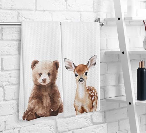 Stylish Bear Deer Forest Kitchen Towels Set Perfect Baby Boy Gift