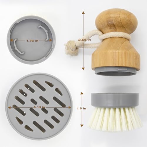RIMAYBamboo Dish Palm Brush with Holder Set - 2-Pack for Kitchen Cleaning