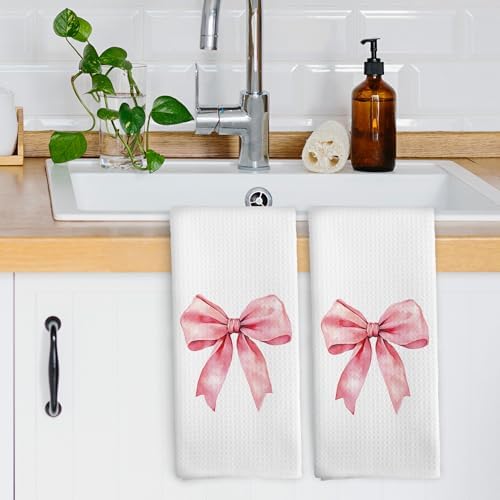 Coquette Pink Bow Dish Towels Set of 2 1