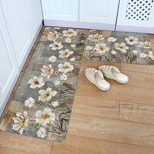 Carosoffe White Flower Kitchen Bathroom Runner Set