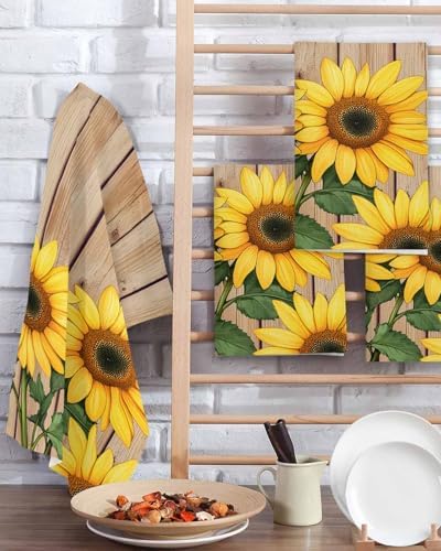 Sunflower Waffle Kitchen Hand Towels Set of 3