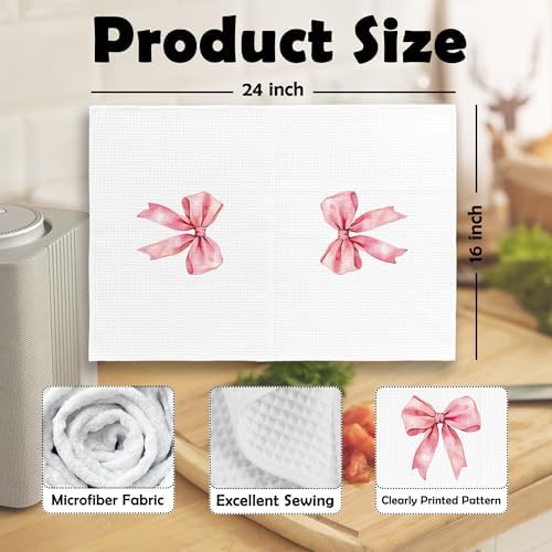 Coquette Pink Bow Dish Towels Set of 2 1