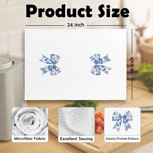 Chinoiserie Bows Set of 2 Trendy Preppy Blue and White Bow Dish Towels
