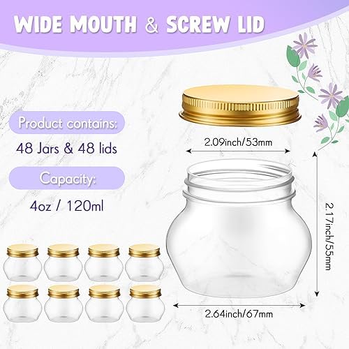 48-Piece 4 oz Clear Plastic Mason Jars Gold