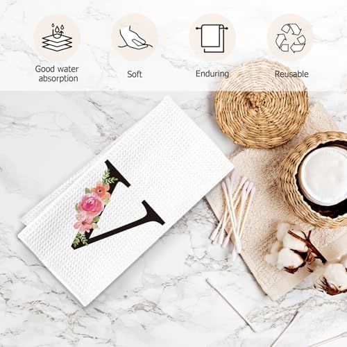 adorable Floral Monogram Letter V Kitchen Towels