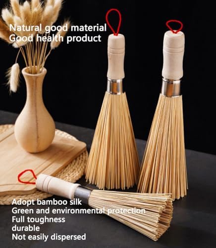 3-Piece Bamboo Cleaning brushes for Kitchen Woks and more