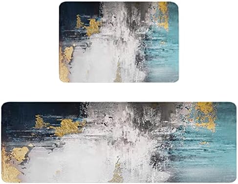 Blue Green Kitchen Rug Set 2PCS Non Slip Mats
