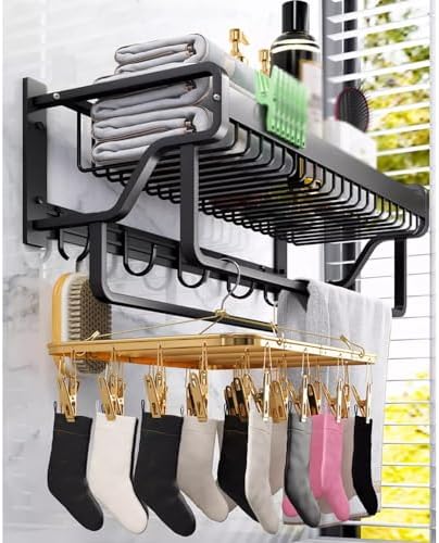 Black Towel Rack with Towel Holder for Bathroom