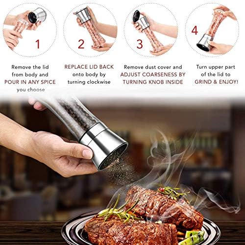 LessMo 2Pcs Salt and Pepper Grinder Set with Wooden Tray