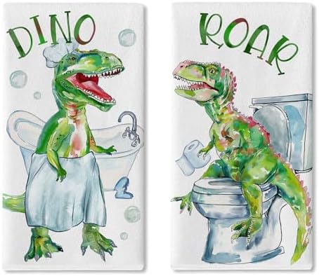 Dinosaur Bath Kitchen Towels Set of 2 for Kids
