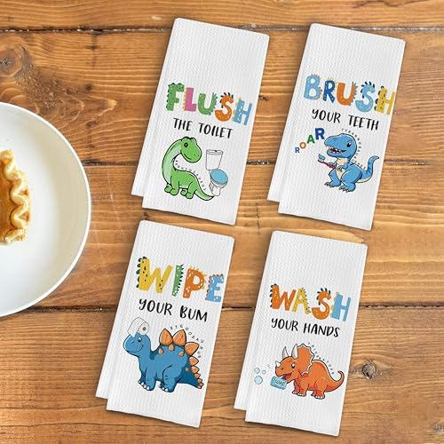 Kids Dinosaur Hand Towels Set of 4 - Play Protect 16x24 Inches