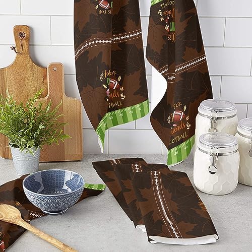 Fall Thanksgiving Kitchen Towels 4-PC 18x28 Brown Leaves Pattern