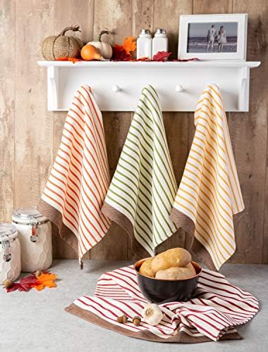 Set of 4 Harvest Stripe Kitchen Towels 18x28 Thanksgiving Dish Towels