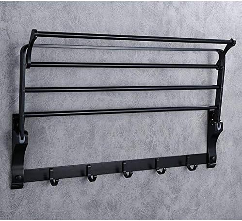 Foldable Towel Rack - Black Aluminum Wall Mounted Towel Holder