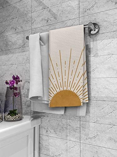 DIBOR Boho Sun Line Rainbow Kitchen Bathroom Towels 16x24 Set of 2 Orange