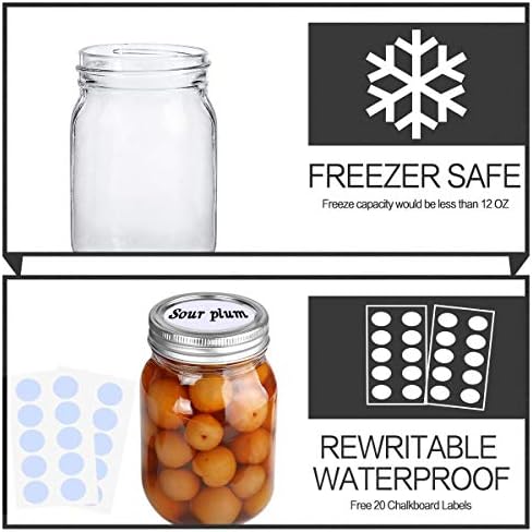 Premium 12-Piece Mason Jars with Silver lids by Kamota