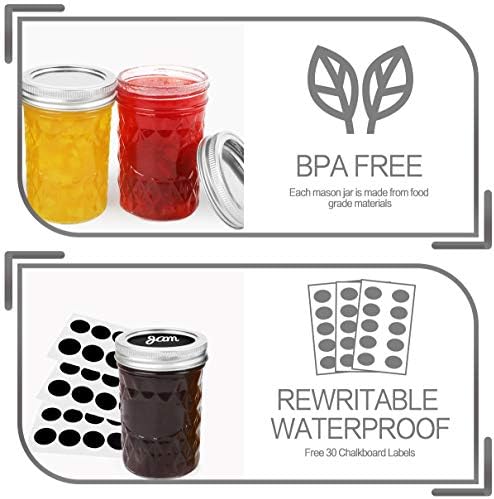 VERONES Mason Jars Set 8 oz Perfect for Jam Honey