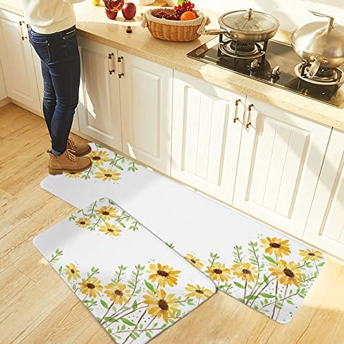 Yellow Daisy Kitchen Rug 2PCS Non-Slip Soft Absorbent Mats
