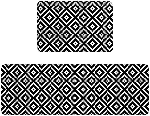 Carosoffe 2-Piece Modern Geometric Kitchen Rugs Set Black Non-Slip Absorbent