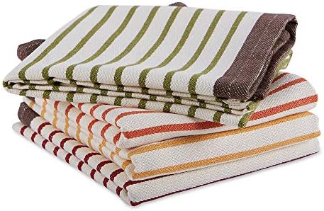 Set of 4 Harvest Stripe Kitchen Towels 18x28 Thanksgiving Dish Towels