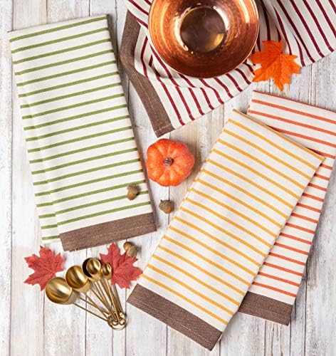 Set of 4 Harvest Stripe Kitchen Towels 18x28 Thanksgiving Dish Towels