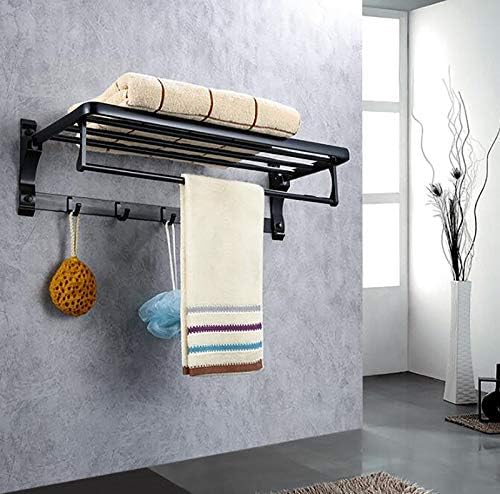 Foldable Towel Rack - Black Aluminum Wall Mounted Towel Holder