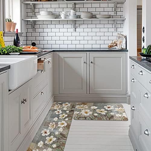 Carosoffe White Flower Kitchen Bathroom Runner Set
