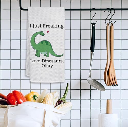 HIWX Dinosaur Kitchen Bath Towel 16x24 Cotton Waffle Print