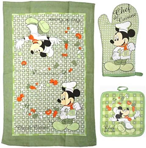 Disney Kids Oven Mitt Pot Holder Set Mickey Mouse Green