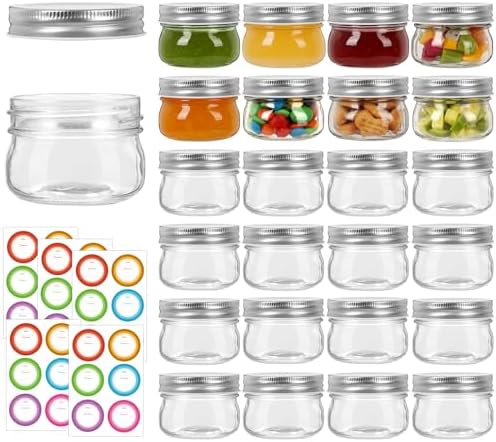 24 Pack 4 Oz Mason Jars With Silver Lids