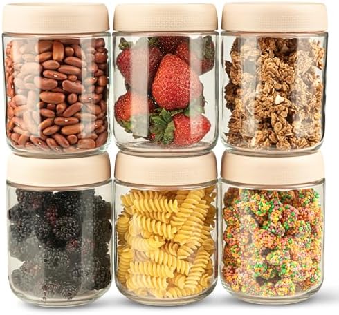 CO Essentials 16 Oz Glass Jars with Airtight Lids - 6 Pack Blue