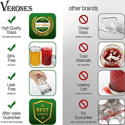 VERONES Mason Jars Set 8 oz Perfect for Jam Honey