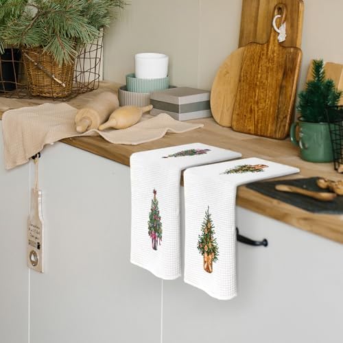Christmas Trees Coquette Bow Dish Towels 16x24 Set of 2