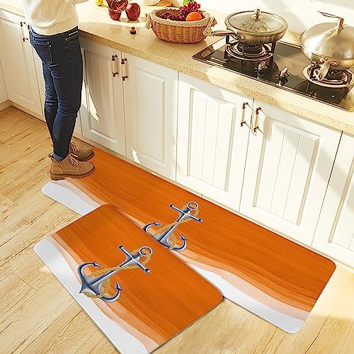 Anchor Orange Nautical Theme Kitchen Rugs