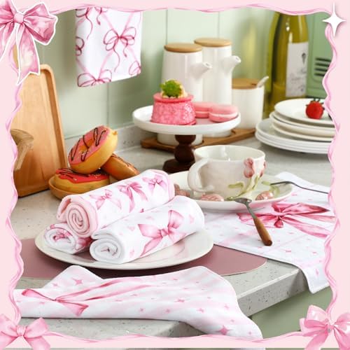 Elegant Pink Bow Kitchen Towels