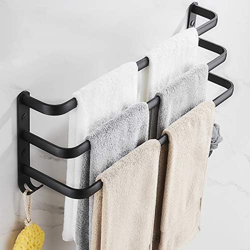LUCEAE 3-Layer Towel Rack with Hooks 50Cm Matte Black