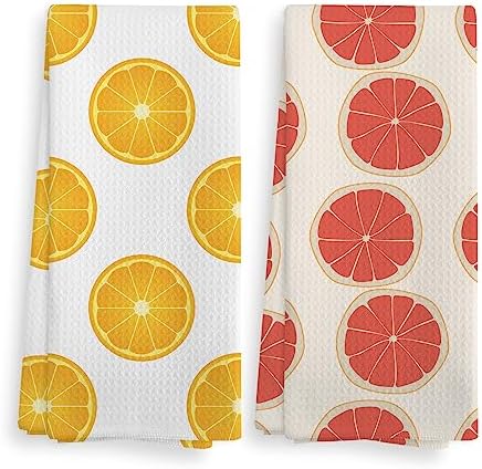 NOQL Cute Grapefruit Orange Pattern Kitchen Towels Set of 2