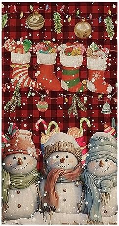Christmas Kitchen Towels Red Buffalo Plaid Snowman Stocking 18x28